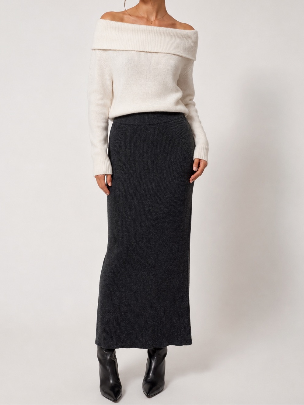 Elizabeth And James Ribbed Wool Knit Maxi Skirt XS Gray Minimal Modest Fall Chic
